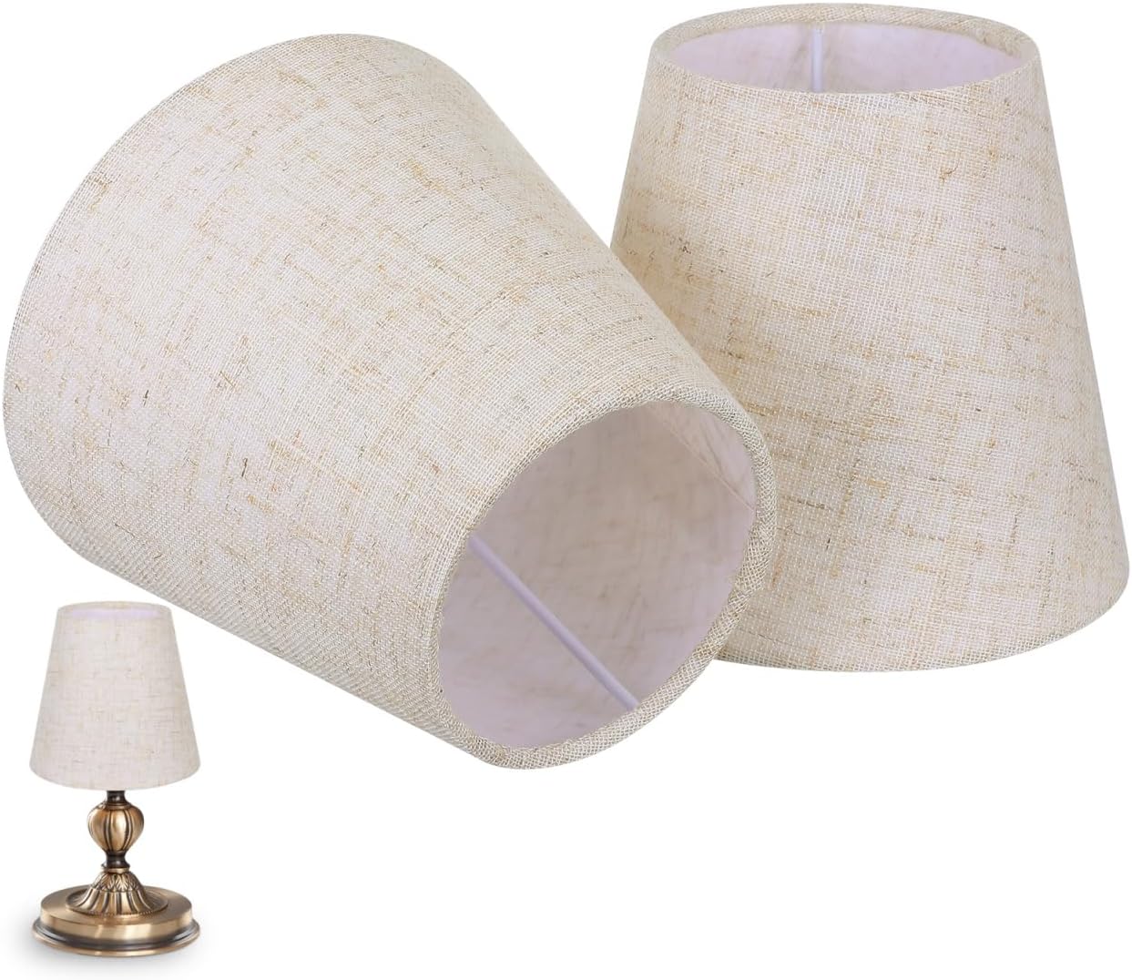 DOITOOL 2 Pcs Small Lamp Shades E14 Linen Fabric Clip on Bulb Lampshade Replacement Mini Lampshades for Chandelier Floor Wall Bedside Lamp Cover