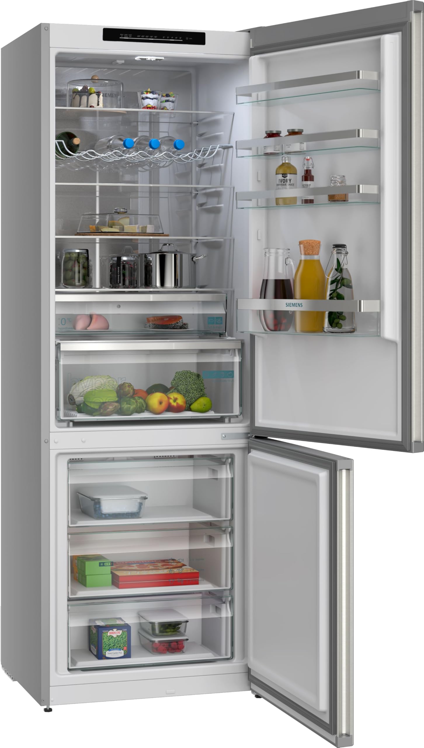 Siemens iQ300 Freistehende XXL Kühl-Gefrier-Kombination 203x70 cm, KG49NVIBG, 311 L Kühlen & 129 L Gefrieren, Total noFrost, Nahtlose Platzierung, hyperFresh 0°C, LED-Innenbeleuchtung, Edelstahl