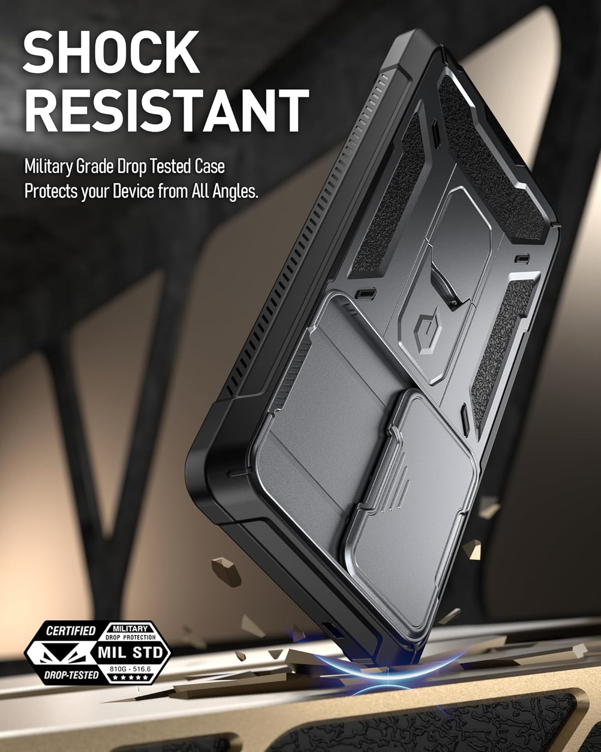 Poetic Spartan Case for Galaxy S25 Ultra 6.9", [Slide Camera Cover] [Screen Protector Works with Fingerprint ID]Military Grade Rugged Shockproof S25 Ultra Phone Case with Kickstand, Metallic Gun Metal