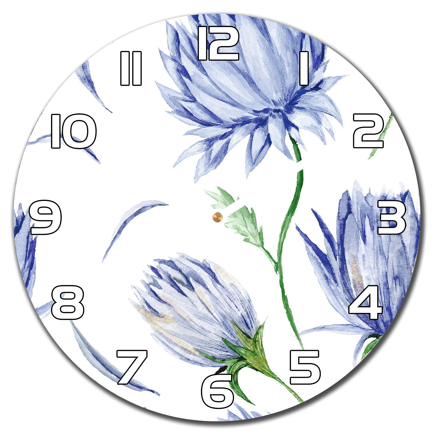 Horloge en verre 30 cm Fleur avec aiguilles blanches pour cuisine