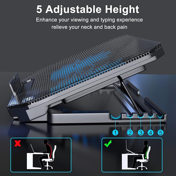 Base de refrigeración para laptop con altura ajustable y 2 ventiladores miniatura 3