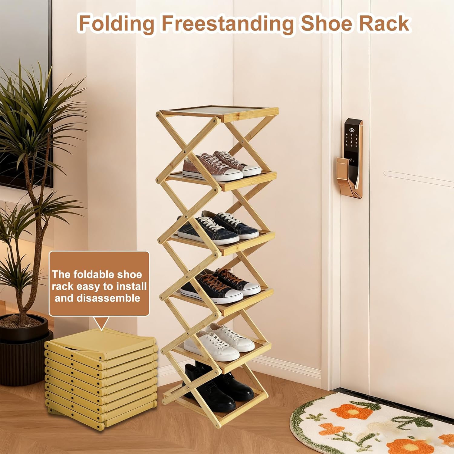 Simcat Shoe Rack for Closet Bamboo Shoe Storage Freestanding Shoe Storage Shelf for Closet, Entryway, Front Door Entrance (6 Layers, Original Color)