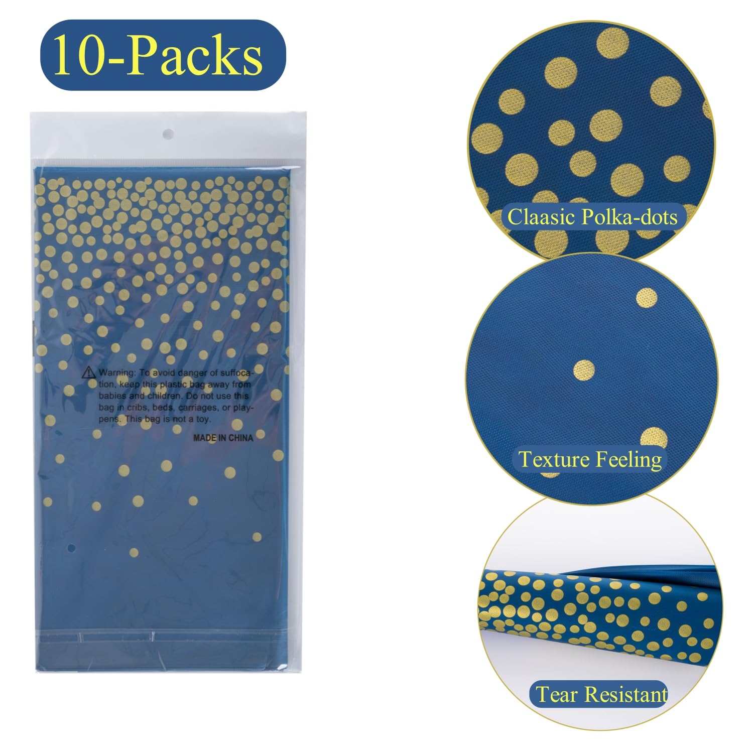 CEILIWEN 10-Pack Navy Blue & Gold Disposable Party Tablecloths 274x137cm, Premium Paper Table Covers for Birthdays Events - Image 2