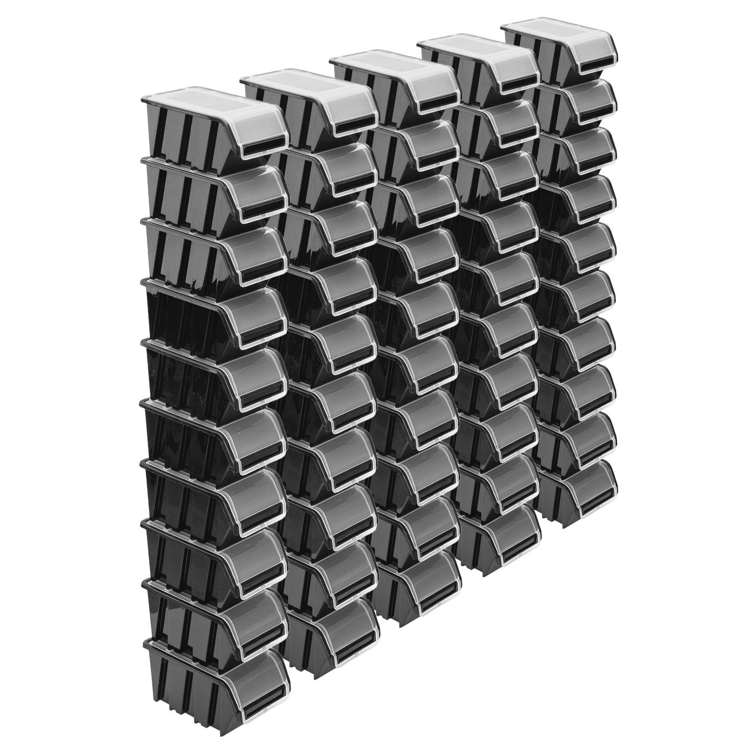 Stapelboxen Set – 50x Stapelbox mit Deckel 195x120x90 mm – Sichtbox Stapelbox Lagerbox, Schwarz