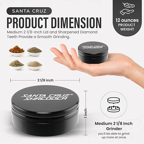 Miniatura 4 de Santa Cruz Shredder Molinillo de hierbas de metal con parte superior moleteada para un agarre más fuerte, 2 piezas de 2.2 pulgadas (negro)