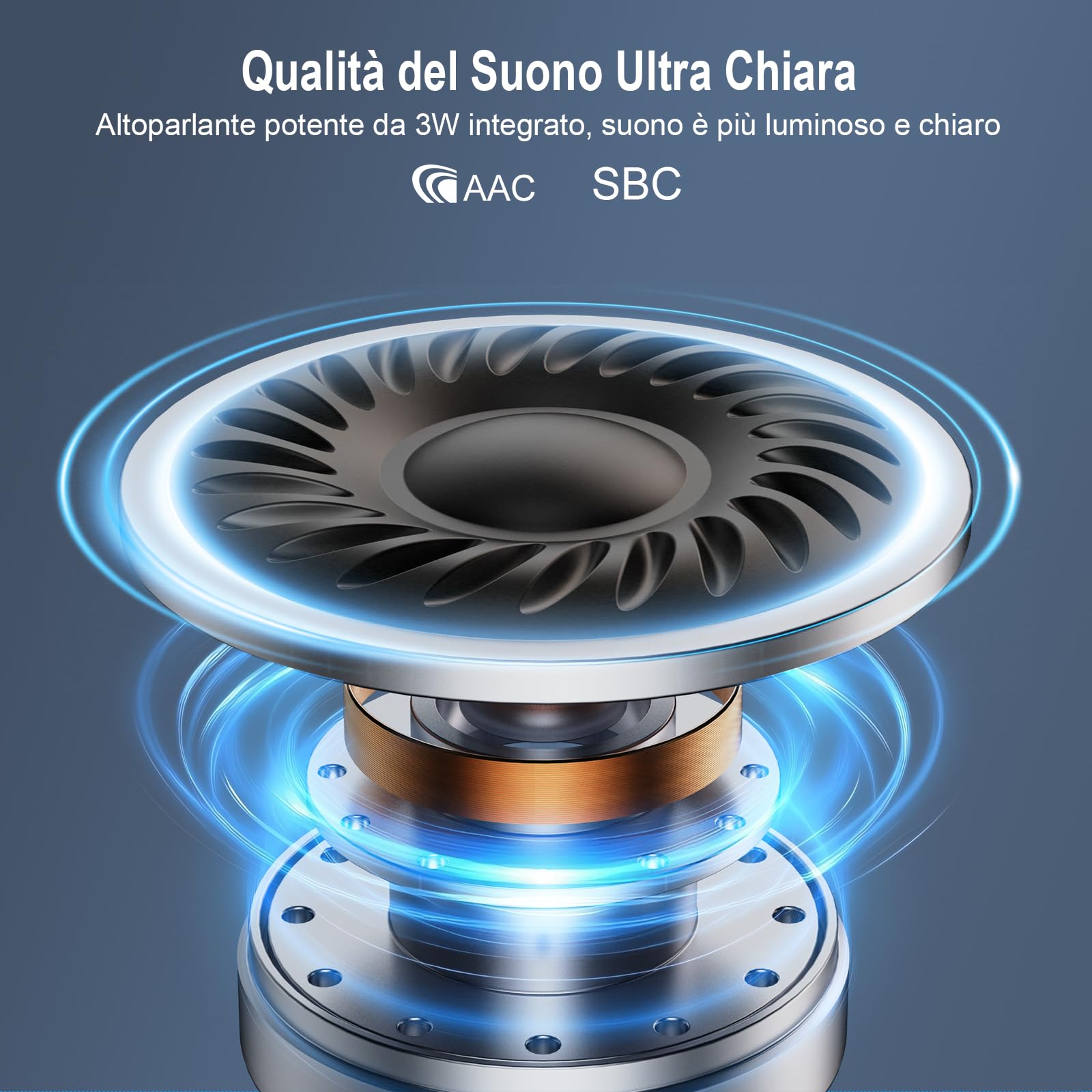 1Mii Kit Vivavoce per Auto Bluetooth 5.3 con Siri Assistente Comandi Vocali di Google Altoparlante, per Chiamate Viva Voce, GPS, Connessione Automatica, Altoparlante da 3W, Connettività Dual Link