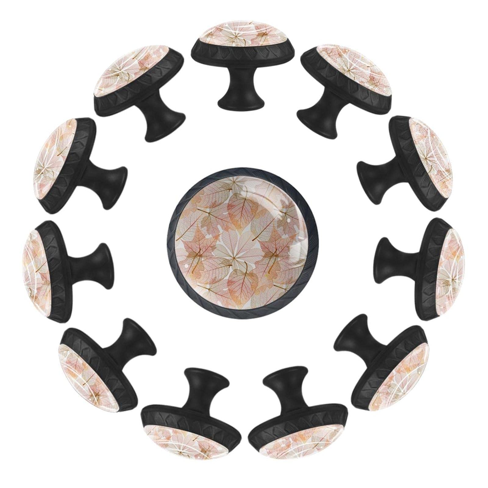 Boutons de tiroir ronds 35 mm motif feuilles pour commode de chambre en lot de 12