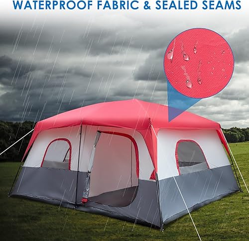 Miniatura 6 de Tienda grande para 14 personas, 169.3 * 169.3 * 82.7 in poliéster tela de fibra de vidrio postes puede acomodar 14 personas tienda de campaña rojo y