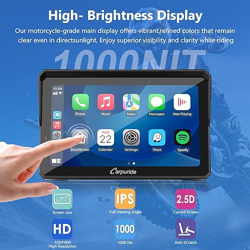 Miniatura 9 de CARPURIDE W702BS PRO para BMW Motorcycle CarPlay y Android Auto Dual Bluetooth, pantalla de navegación GPS impermeable de 7 pulgadas, lectura de