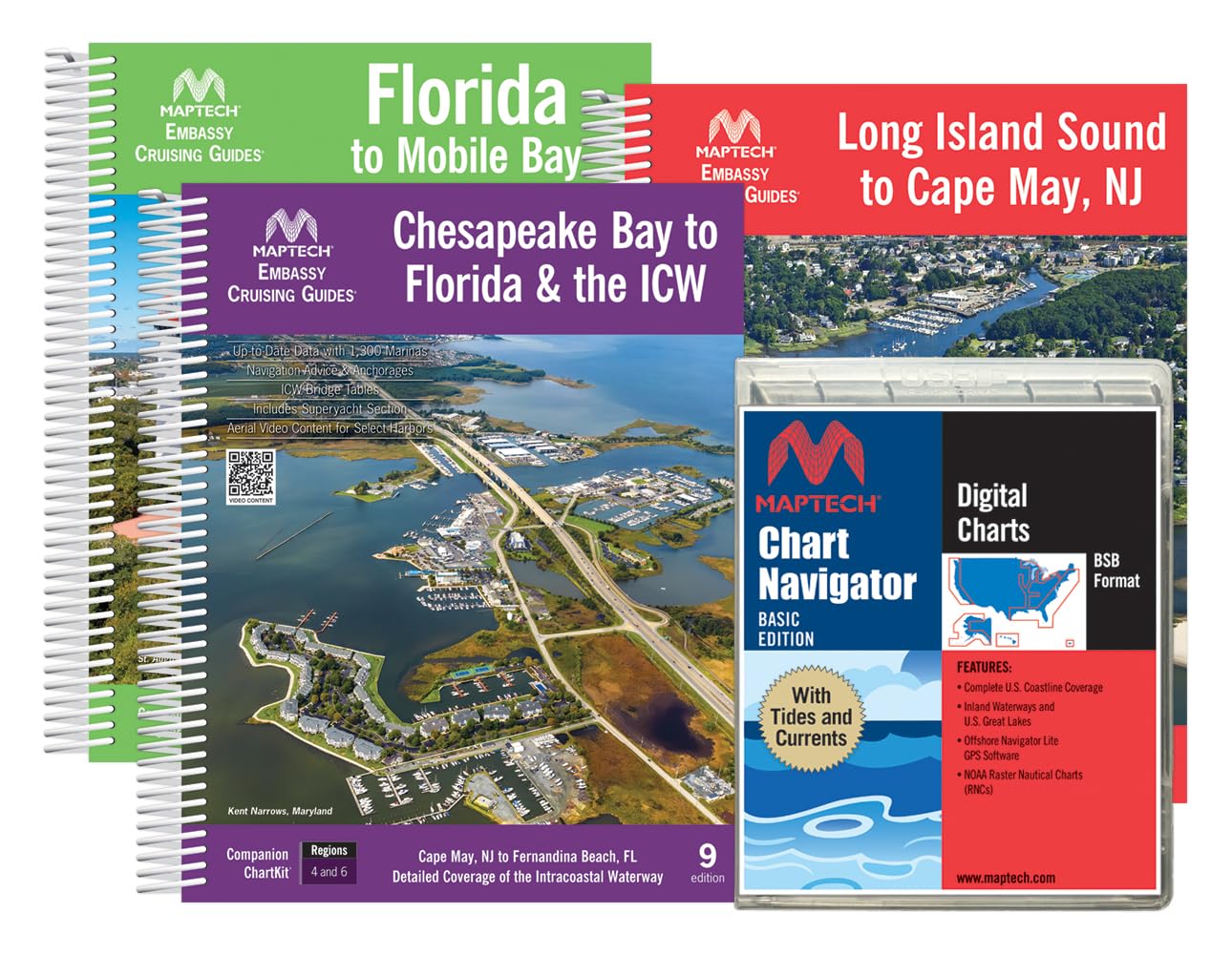 MAPTECH® Great Loop Bundle - 6 ChartKits, 3 Embassy Cruising Guides, 5 Great Lakes Chartbooks & Cruising Guides, Chart Navigator Basic Software