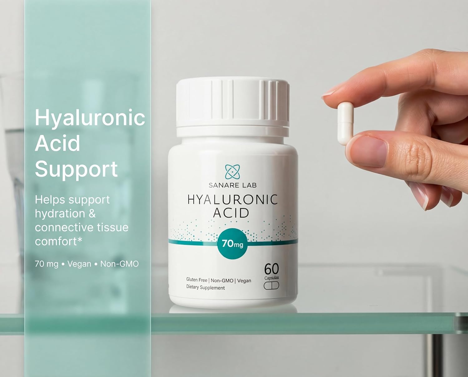 Hyaluronic Acid 70mg – 60 Vegan Capsules | Supports Joint Mobility, Skin Hydration & Tissue Cushioning | Non-GMO, Gluten-Free - Image 4