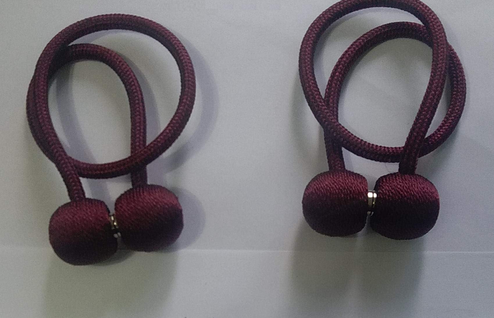 DEZENE Magnetic Curtain Tiebacks,The Most Convenient Drape Tie Backs,Decorative Rope Holdback Holder for Big,Wide or Thick Window Drapries,4 Pack(16 Inch Long),Burgundy Red