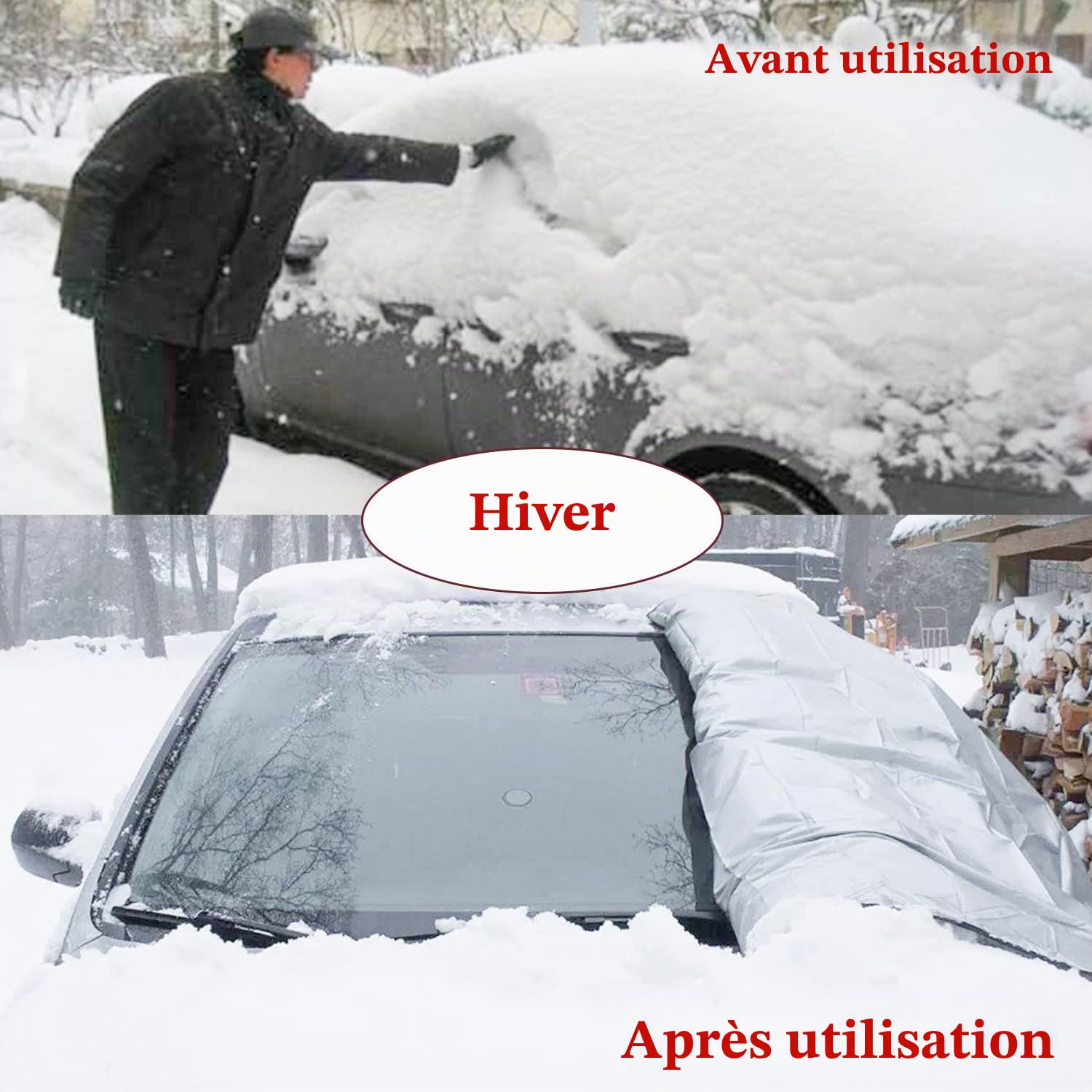 KEELYY Couverture Pare-Brise Voiture, Bache Pare Brise Protection Couverture Repliable, Universelle pour Bache Voiture Anti Givre et Neige, Soleil, Poussière - 150 x 100cm