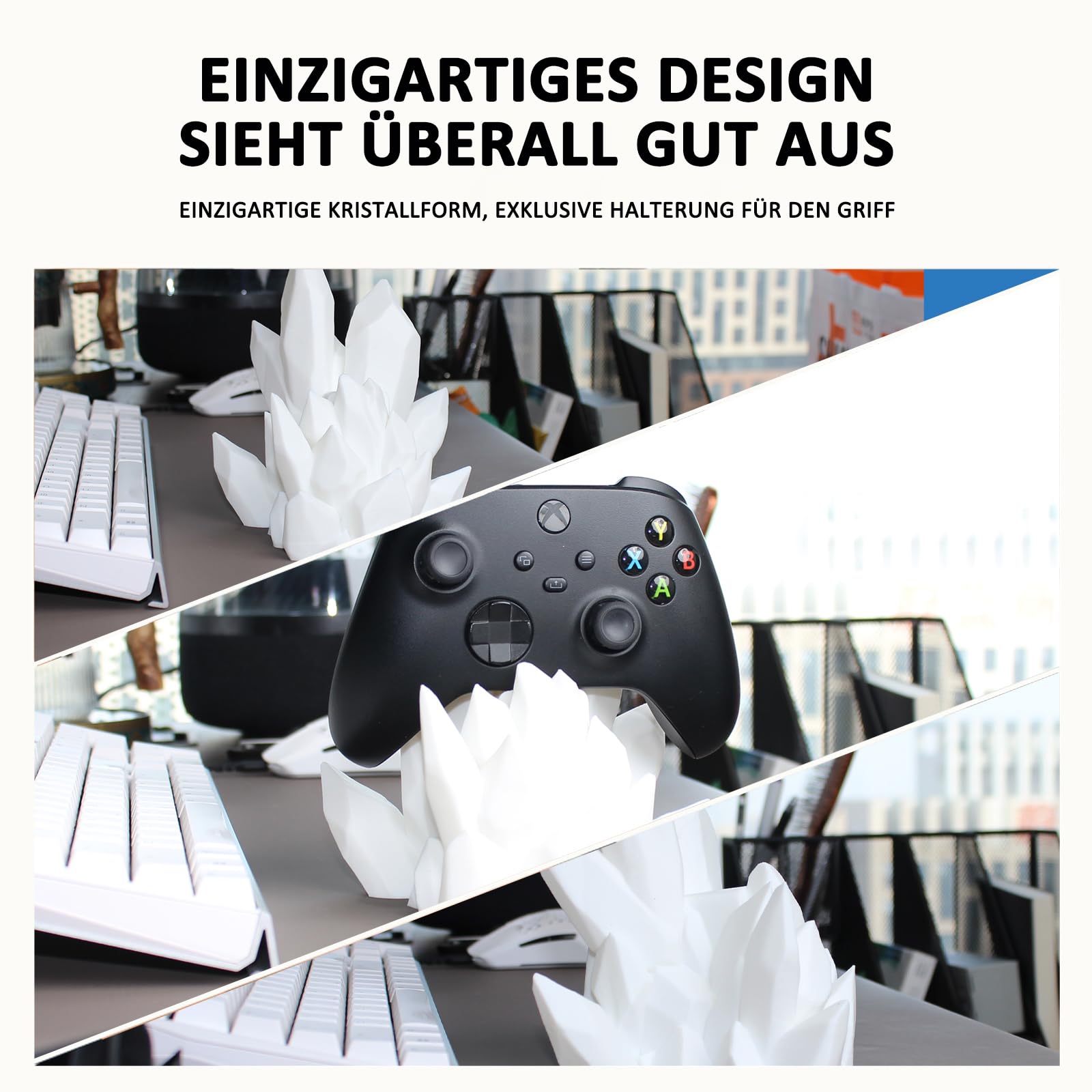 3D-Druck Handgrip-Ständer mit Kristall-Design, E-Sport-Raumdekor, für PS5, Xbox und andere Konsole,Kopfhörnerhalter,Weiß
