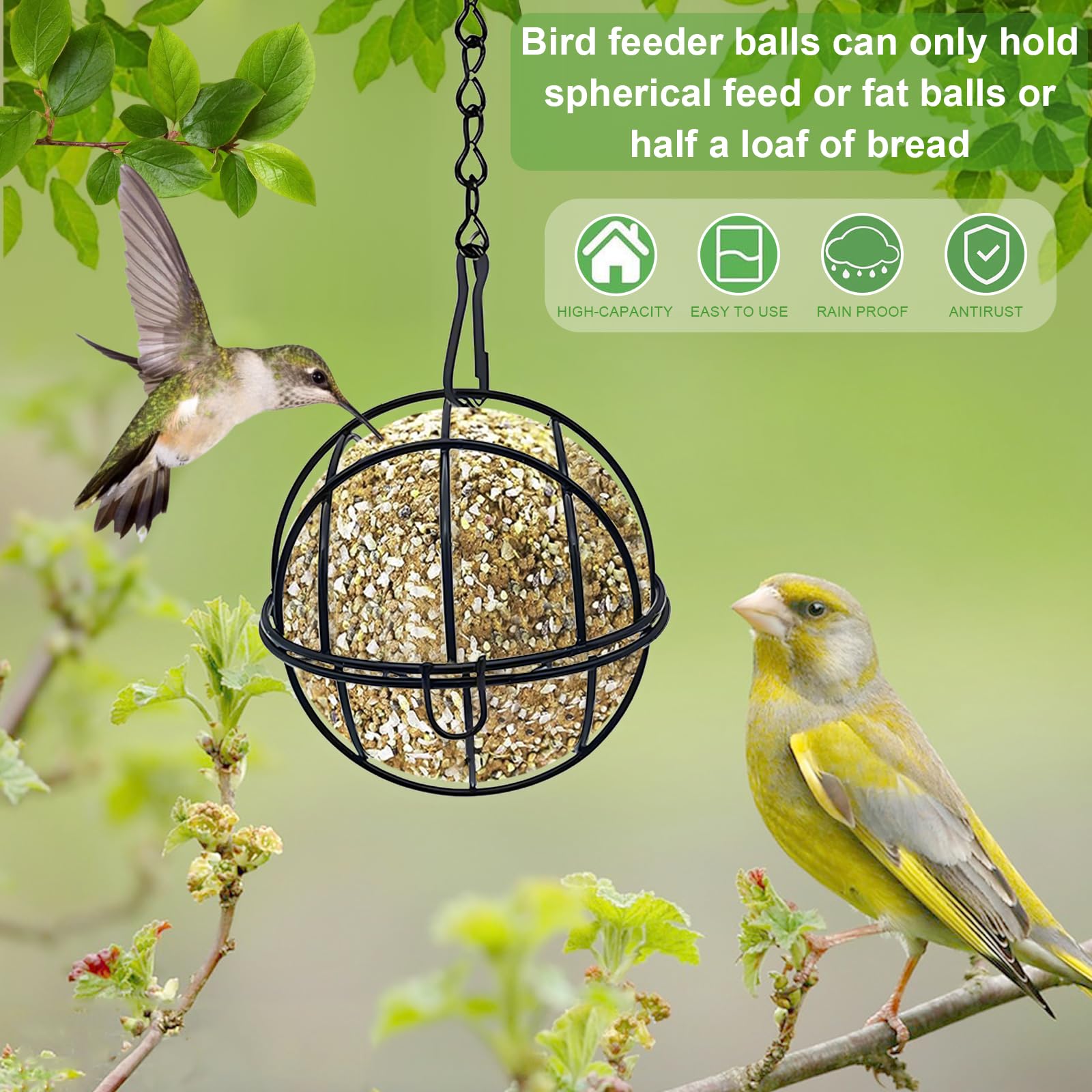 Pizsieat 4 Pcs Fat Ball Feeders Bird Feeders Fat Balls Hanging Station Fat Ball Holders for Birds with 4 S-shaped hooks Metal Suet Ball Holder for Outdoor Garden Wildlife Birds Finch Sparrow Robin - Image 4