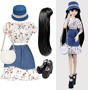 Set Completo Abito Elegante Per Bambola BJD 1/3 (60 Cm), Nero, Con Cappello, Parrucca, Borsa E Scarpe - 4