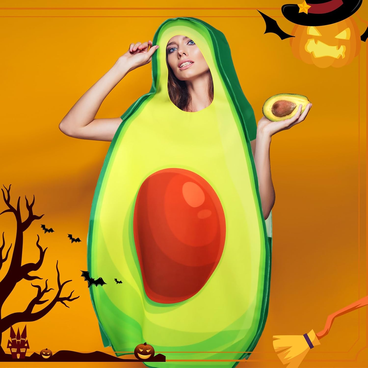Halloween Avocado Outfits Costume for Women Men Funny Fruit Avocado Costume Cosplay Apparel Accessories for Halloween Party - Image 3