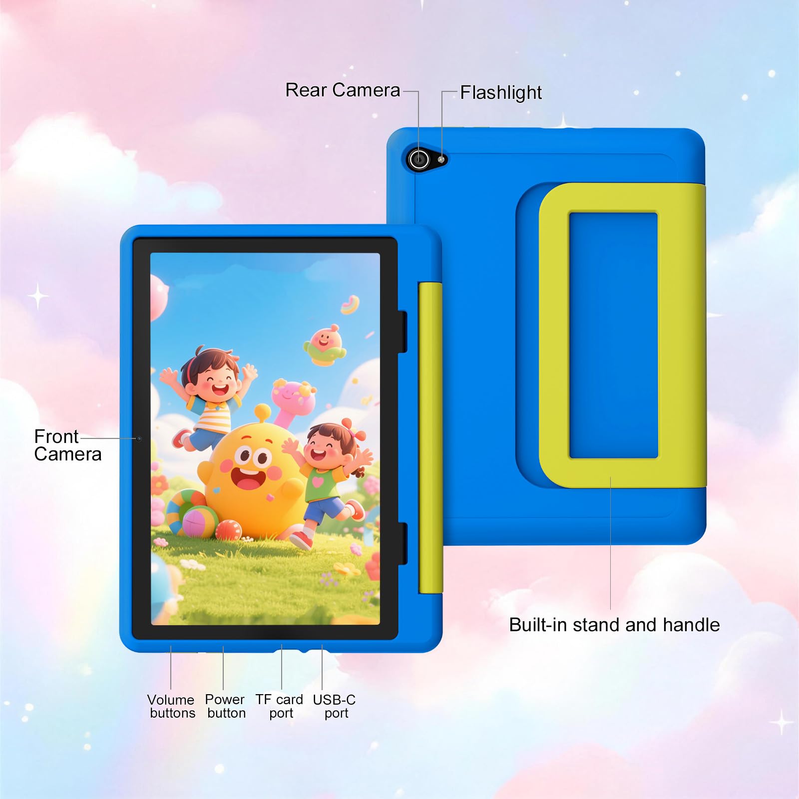 Kids Tablet 10 Inch, Android 15 Tablet for Kids | 20GB+64GB+1TB Expand | Face ID & Parental Control | 5000mAh & Fast Charging | 5MP+8MP | WiFi 6 | BT 5.3 | Protective Case,Blue — view 9