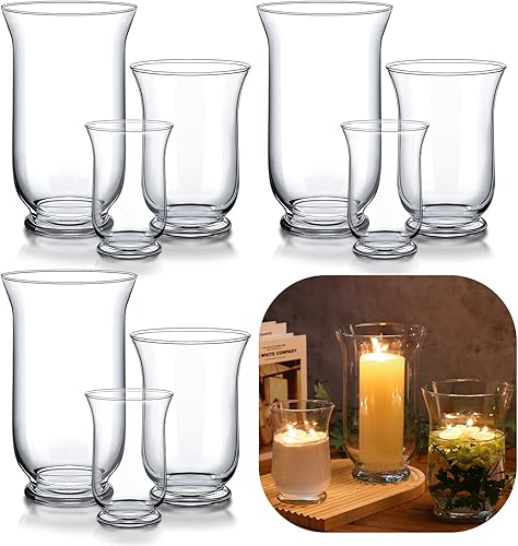 12 portavelas de cristal para huracanes florero de cristal transparente moderno cilindro de vela de cristal centro de mesa decorativo para velas de
