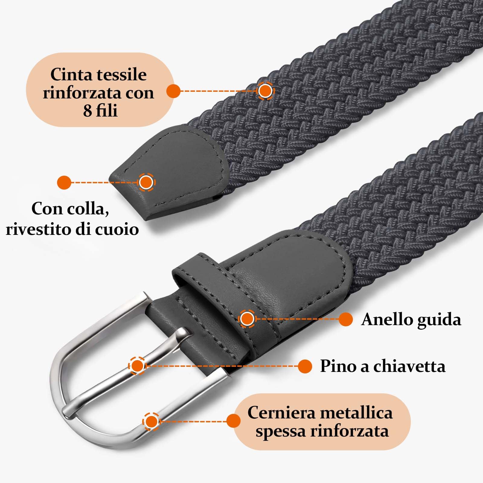 TANGCHAO Cintura Elastica Intrecciata per Uomo e Donna Cinturino Elastica Intrecciata con Fibbia in Lega di Zinco 33mm (1.25") Colori Multipli