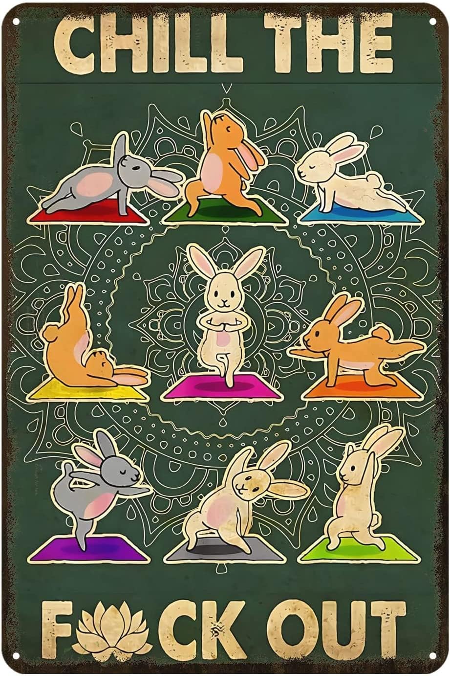 Kisoyo Funny Metal Sign Chill Yoga Rabbit Retro Decor Art Sign Home Kitchen Bar Garden Cafe Farmhouse Club Cave Wall Decor Rabbit Tin Sign 8X12 Inch