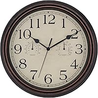 Foxtop 14 Inch Retro Bronze Wall Clock - Waterproof Indoor/Outdoor Silent Non-Ticking with Thermometer Hygrometer for Home Office Patio