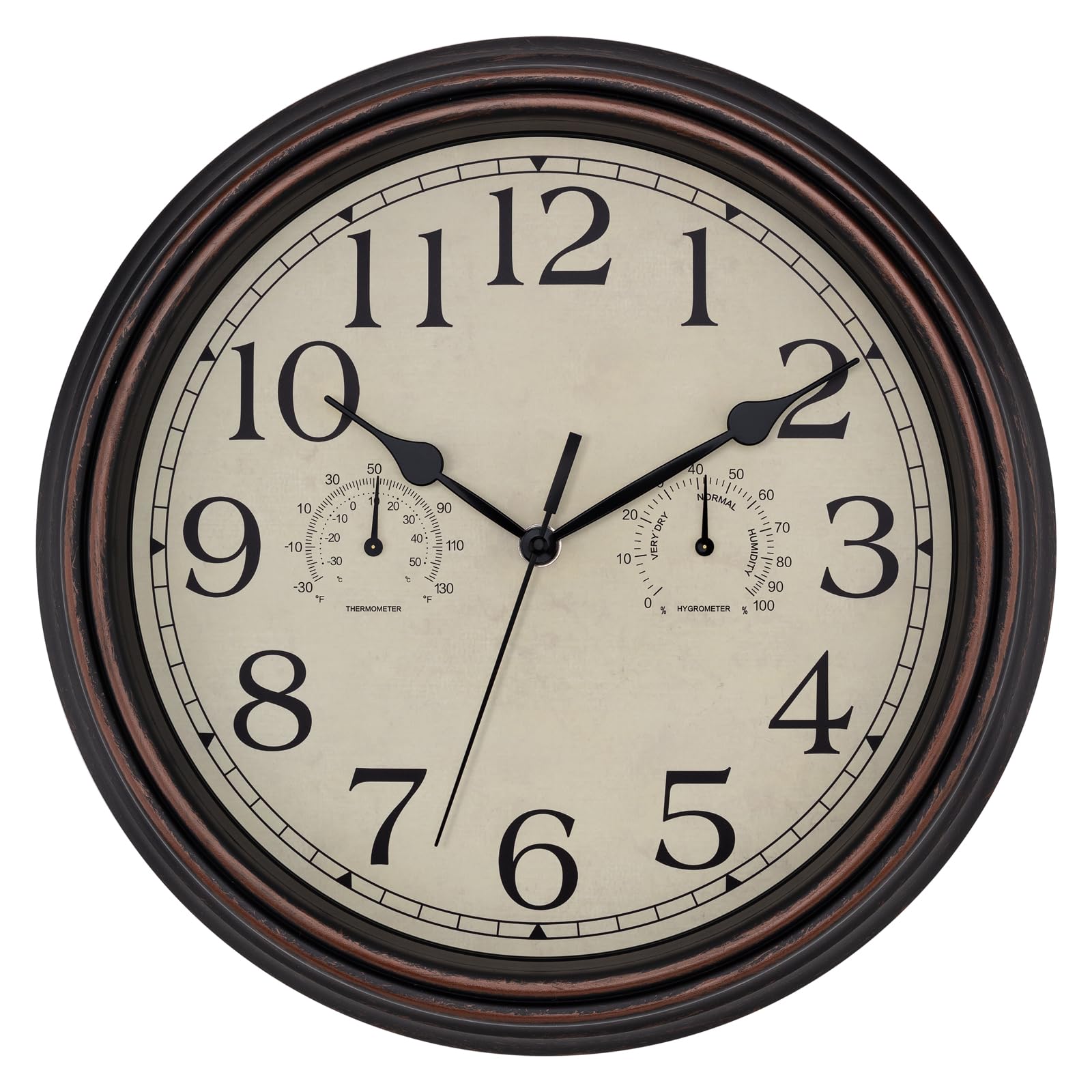 Foxtop Indoor Outdoor Waterproof Wall Clock with Thermometer and Hygrometer Combo