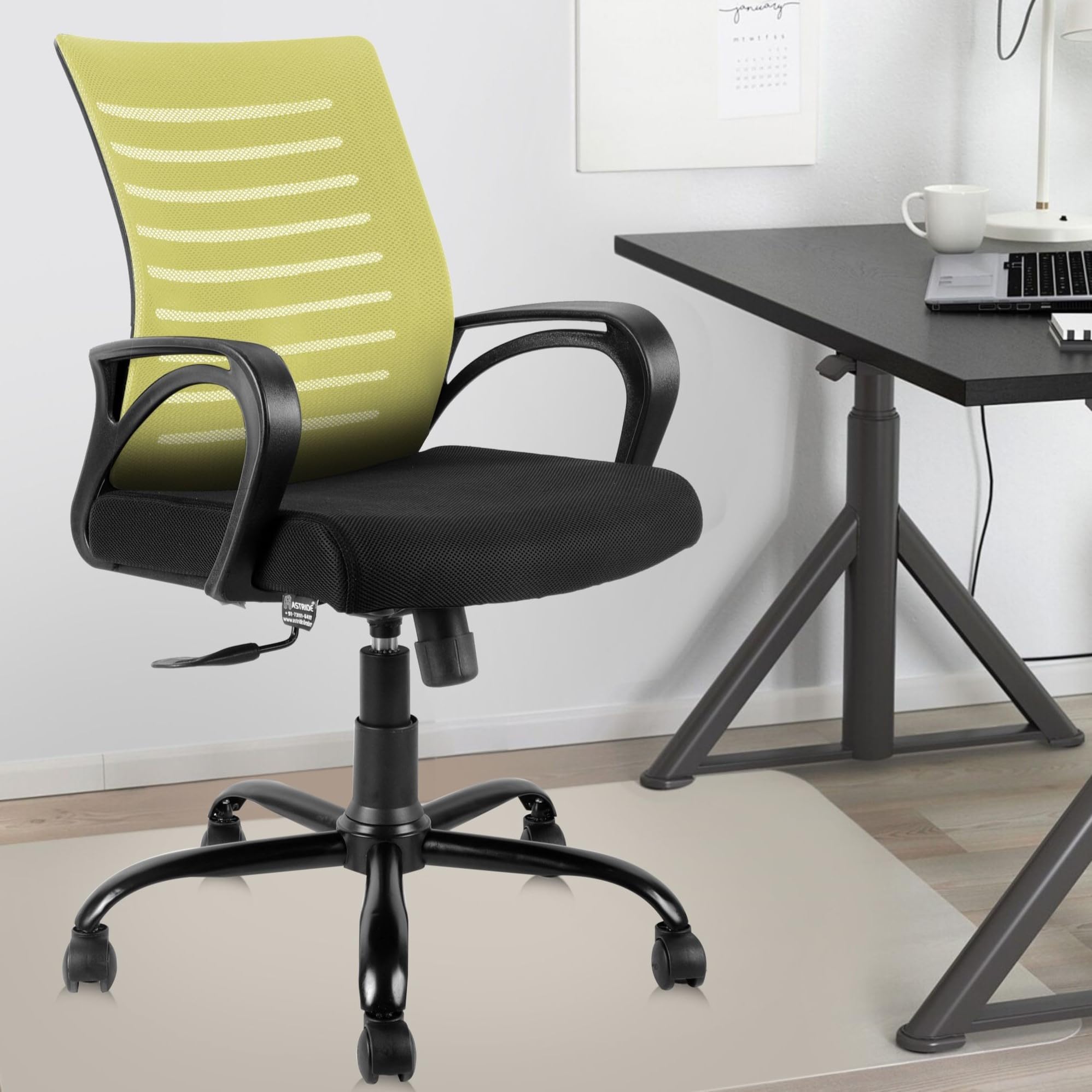 ASTRIDE Ace Mid Back Office Chair/Study Chair (Metal Base, Green)