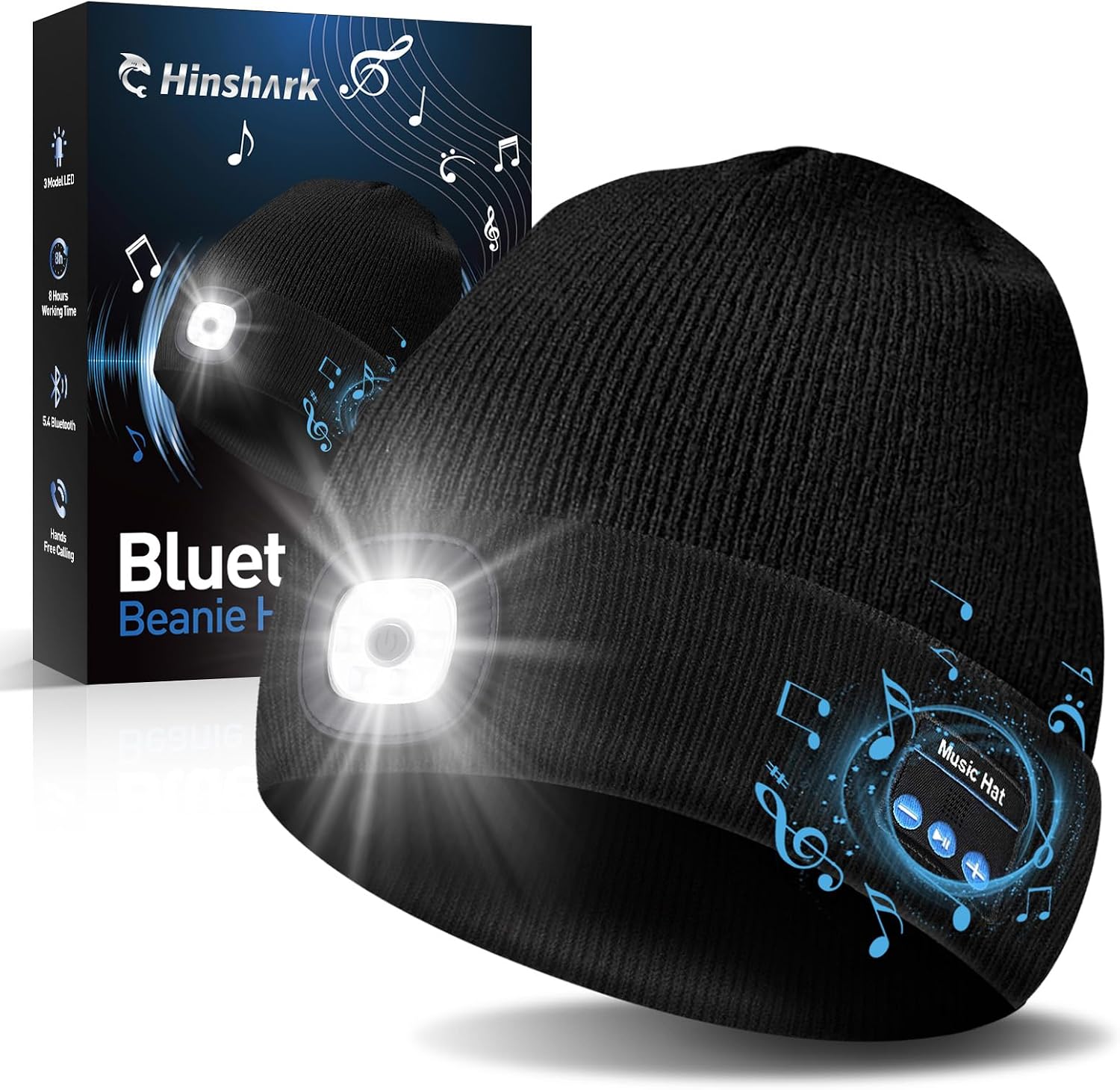 (-15%) Hinshark Geschenke für Männer Frauen, Bluetooth Mütze mit LED Licht