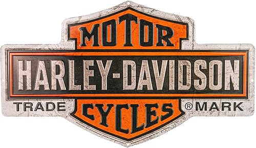 Harley-Davidson Letrero de lata en relieve, logotipo nostálgico de barra y escudo, 18 x 10.5 pulgadas
