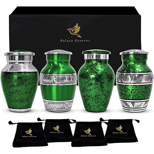 Graceful Small Urns for Human Ashes Keepsake – Elegant Cremation Urn for Cherished Memories – Tiny Urn Keepsakes – Mini Urns for Human Ashes (Green, Set of 4)