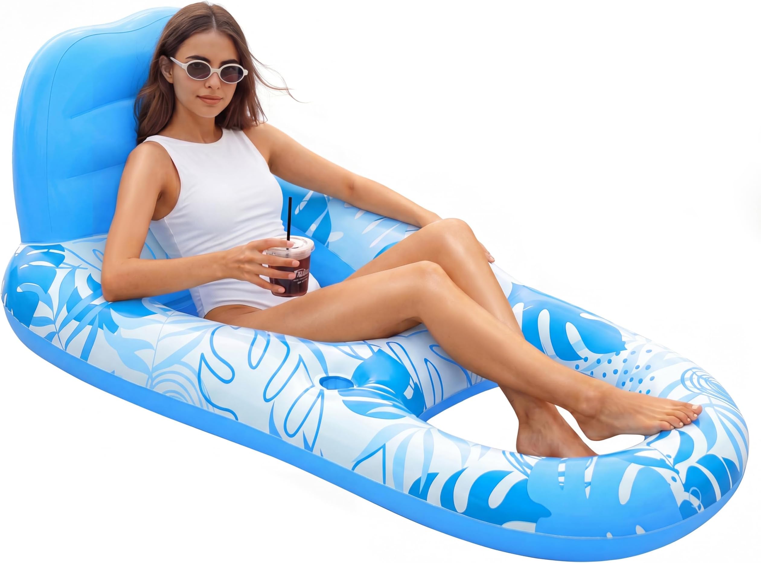 Inflatable Pool Floats Lounger Adult, Pool Float Lounge Raft Floaties Water Floating Recliner Chair with Cup Holders Foot Rest Swimming Floaty