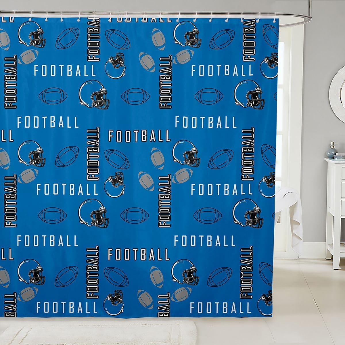 jejeloiu Football Bathroom Accessories 72"x78" Rugby Sports Shower Curtain for Bathroom Decor for Kids Boys Girls Football City Bath Curtain Red Black Room Decor