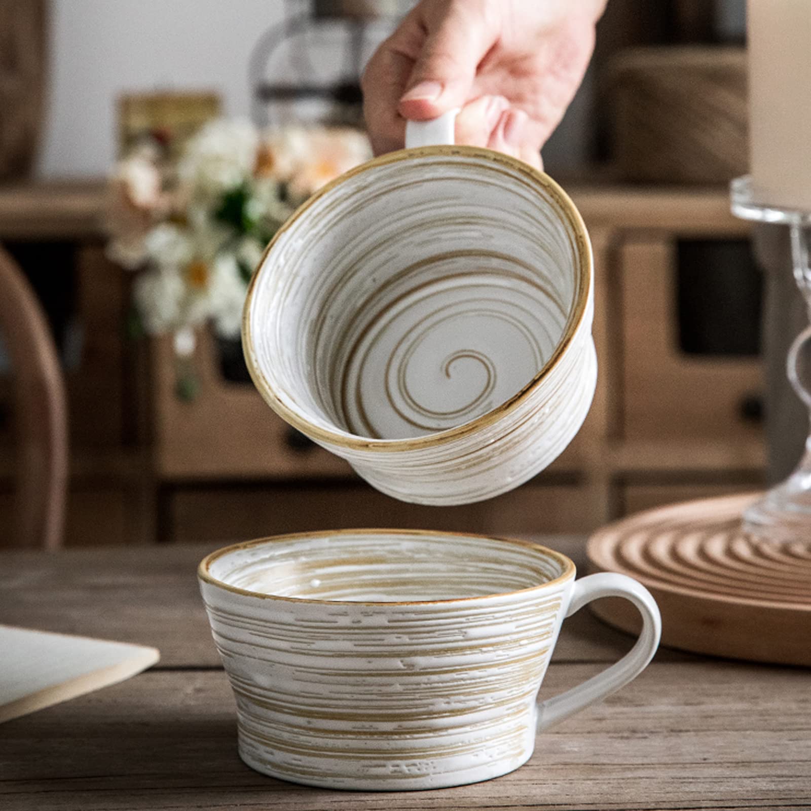 Orientalny ceramiczny zestaw do herbaty zestaw do herbaty Vintage kubek ceramiczny 350 ml, kubki ceramiczne do herbaty zbożowej, kawy i mleka Cappuccino, ceramiczny kubek do płatków owsianych, kubek p