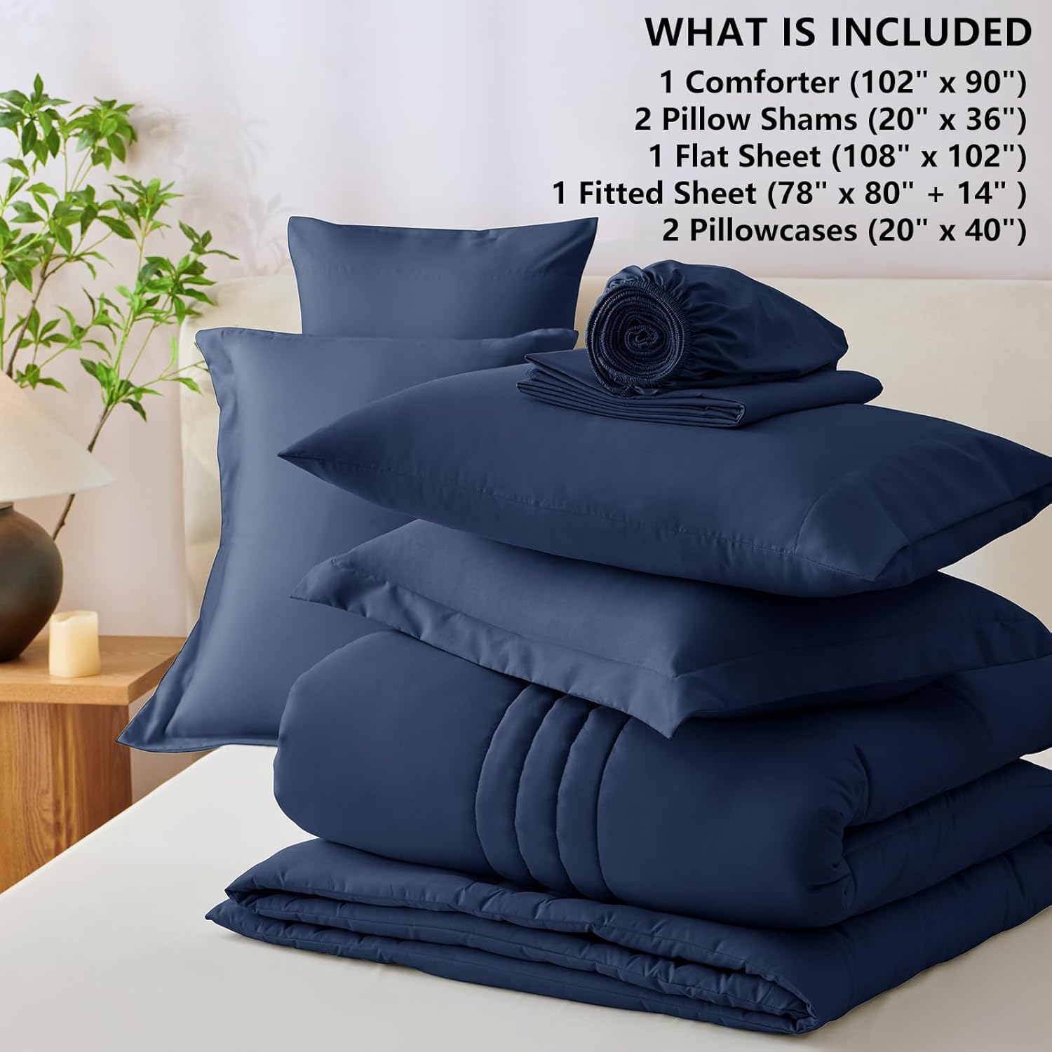CozyLux King Size Comforter Sets - 7 Piece Bed in a Bag Navy Blue Comforter Set with Sheets Bed Set All Seasons, Soft Bedding Set with Down Alternative Comforter, Sheets, Pillowcases & Shams - Image 8