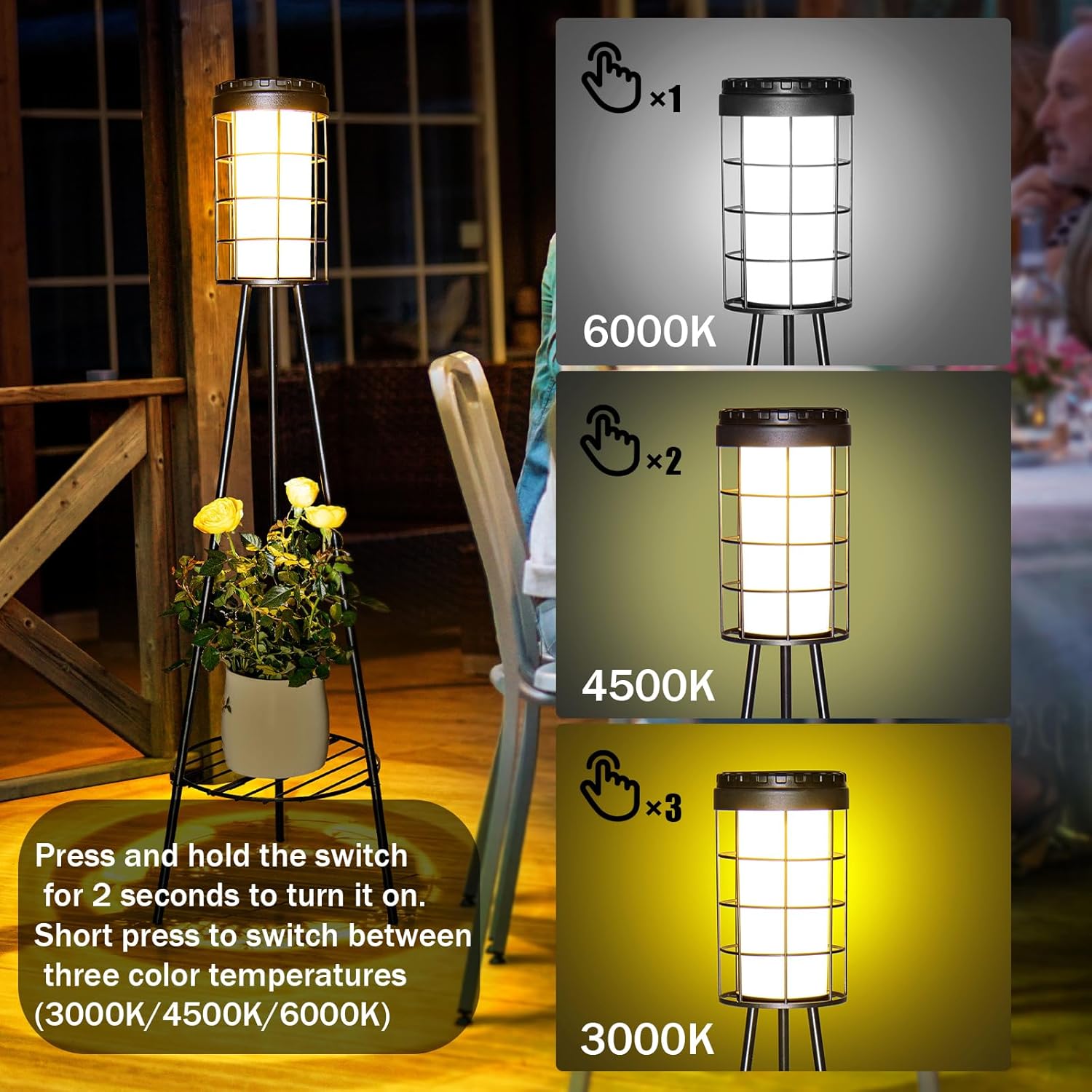 2 Pack Solar Floor Lamps, Outdoor Solar Floor Lights with Plant Stands, IP65 Waterproof Outdoor Lamps for Patio, 38 Inch Flower Shelf Lights USB Charging, Decor Garden Backyard