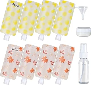 PACKISM 11 Pack Travel Pouches for Toiletries, 3 oz TSA Approved Liquid Containers, Leak Proof Squeeze Bags for Cruise & Camping, Space Saving Refillable Carriers, Active Yellow Lemon Red Maple Leaf