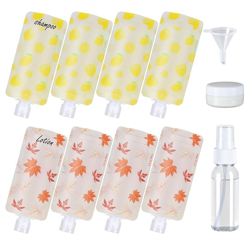 PACKISM Kit de frascos e bolsas recarregáveis para viagem, 90 mL, 11 peças