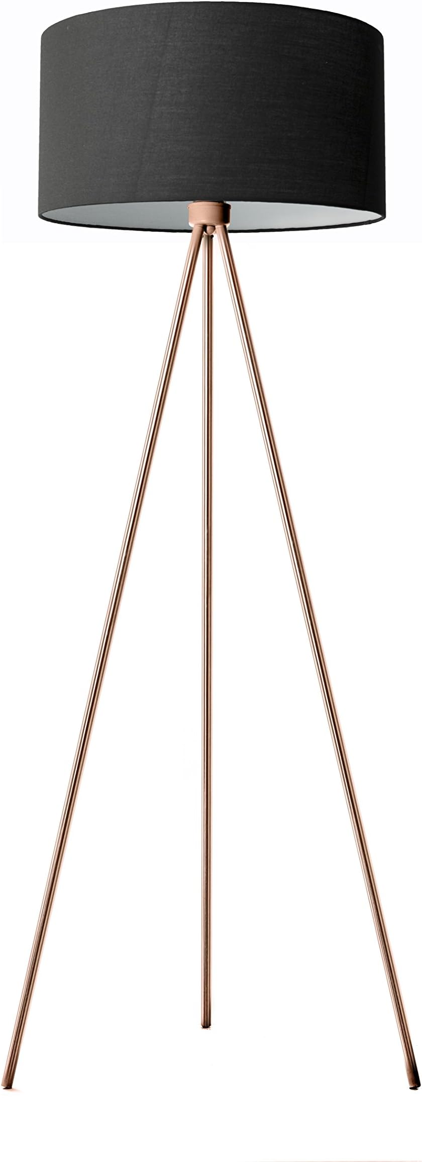 ARCHITECTURAL Tripode Floor lamp with black fabric shade and sophisticated copper body