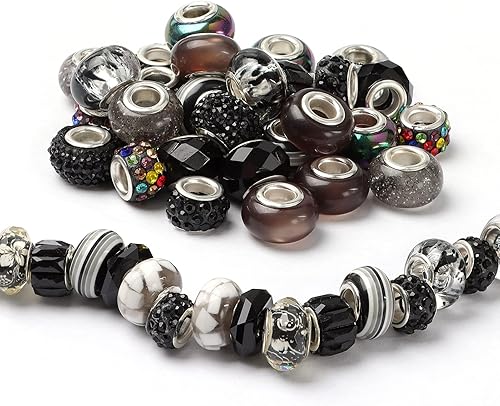 Miniatura 9 de 50 cuentas europeas surtidas con núcleo de cobre, espaciador de resina de agujero grande, sin núcleo de cobre, cuentas coloridas de diamantes de