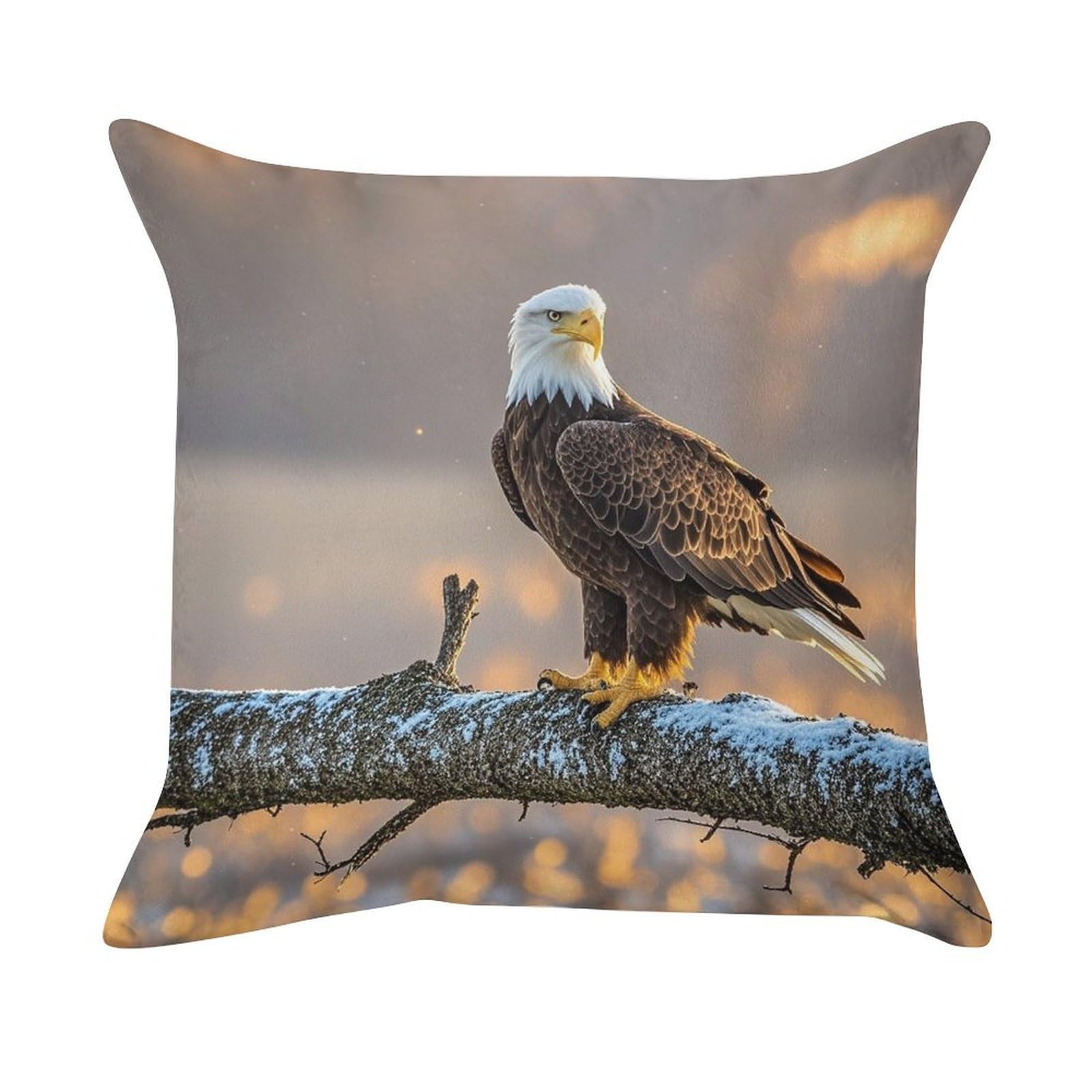 FekiLoot Golden Sunset Bald Eagle Pillow Covers Luxury Velvet Square Pillowcases Throw Pillows Case with Invisible Zipper Decorative Velvet Cushion Covers Ultra Soft Lumbar Pillow Shells