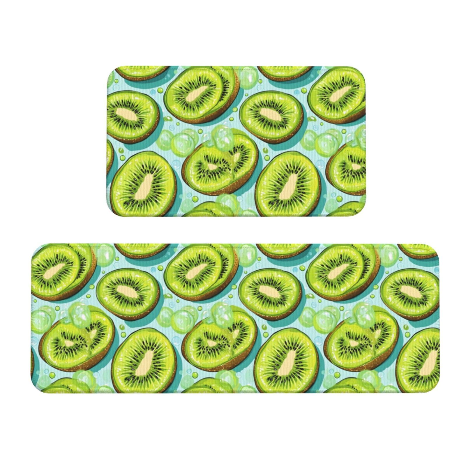 GVYGVY Antifatigue Kitchen Mats for Floor 2 Piece - Kiwi Bubble Print Kitchen Rugs Washable, Non Slip Runner Rug Standing Mat for Office/Bathroom/Laundry/Home Decor and Accessories