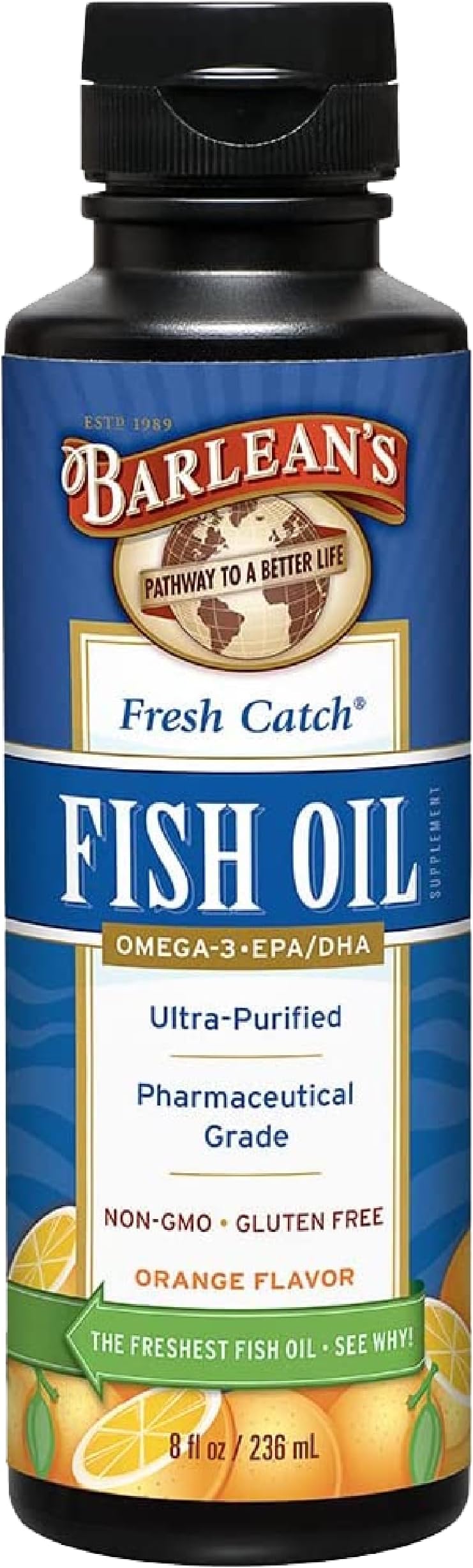 Barlean's Organic Oils Fresh Catch Fish Oil, Orange Flavor, 8-Ounce Bottle