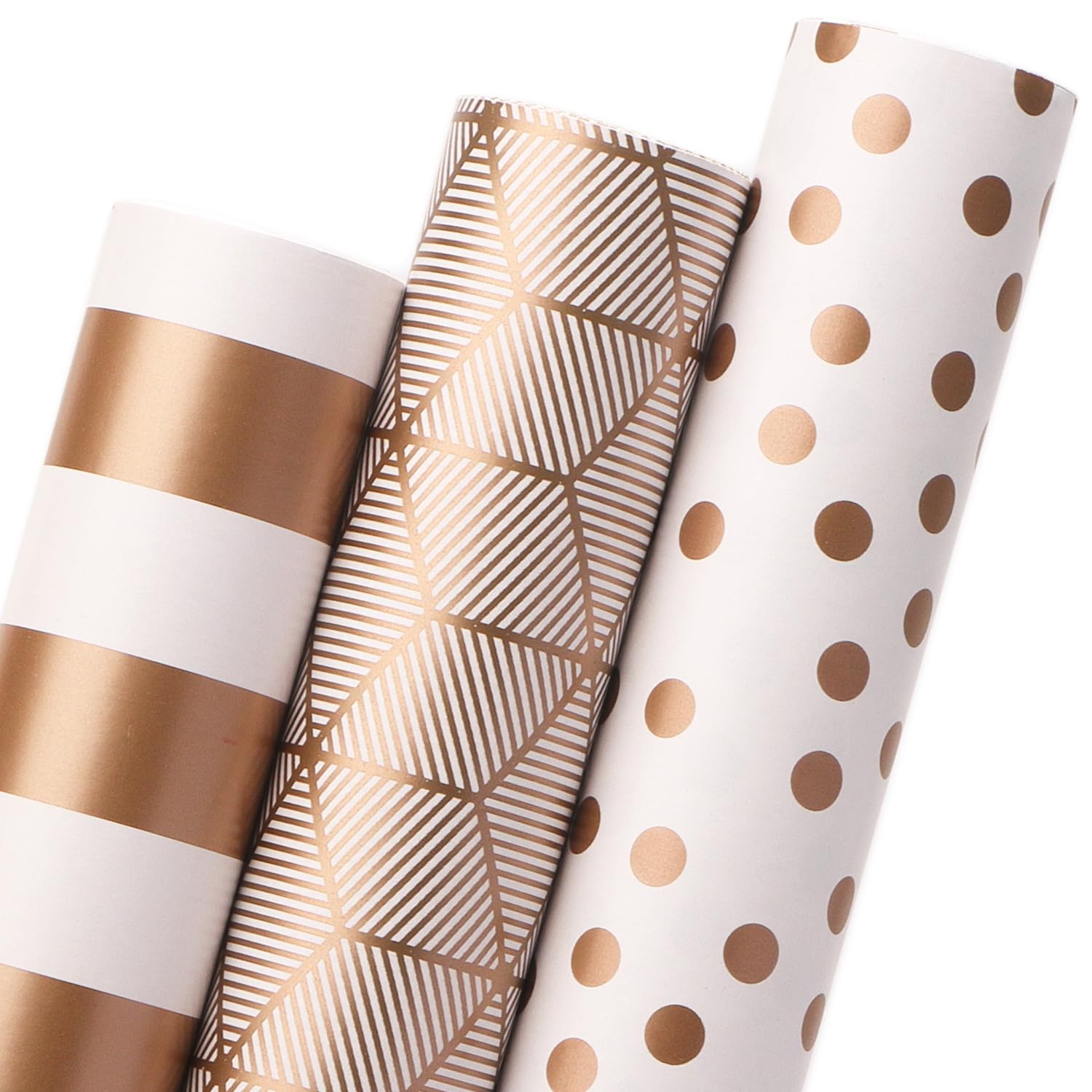 Ribbli 3 rollos de papel de regalo de oro blanco mate, mini rollo de 17 pulgadas x 10 pies por rollo