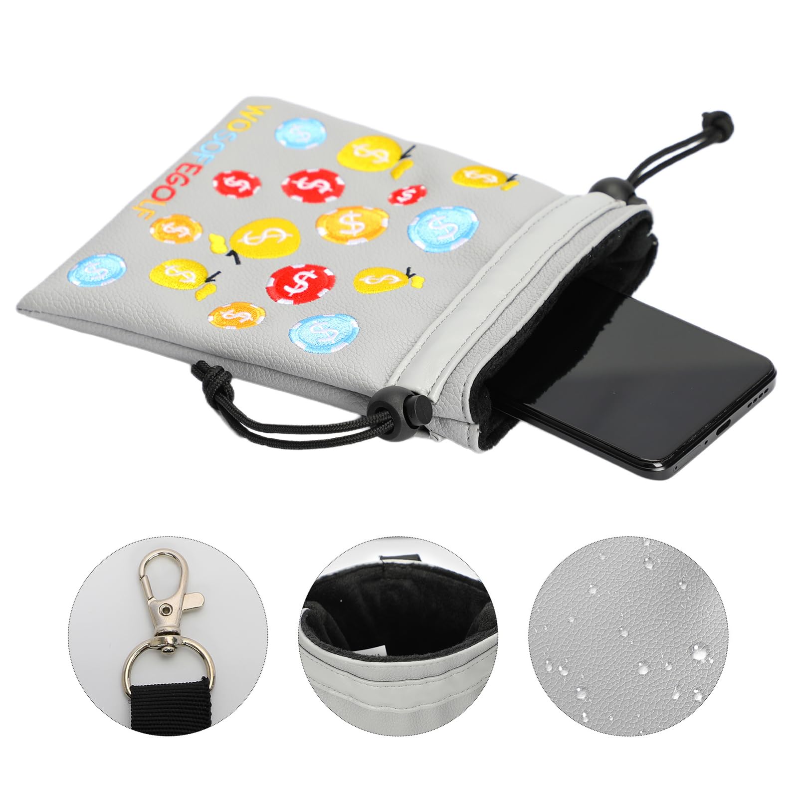 Pochettes de rangement pour tees de golf avec clip - Sac de rangement avec cordon de serrage