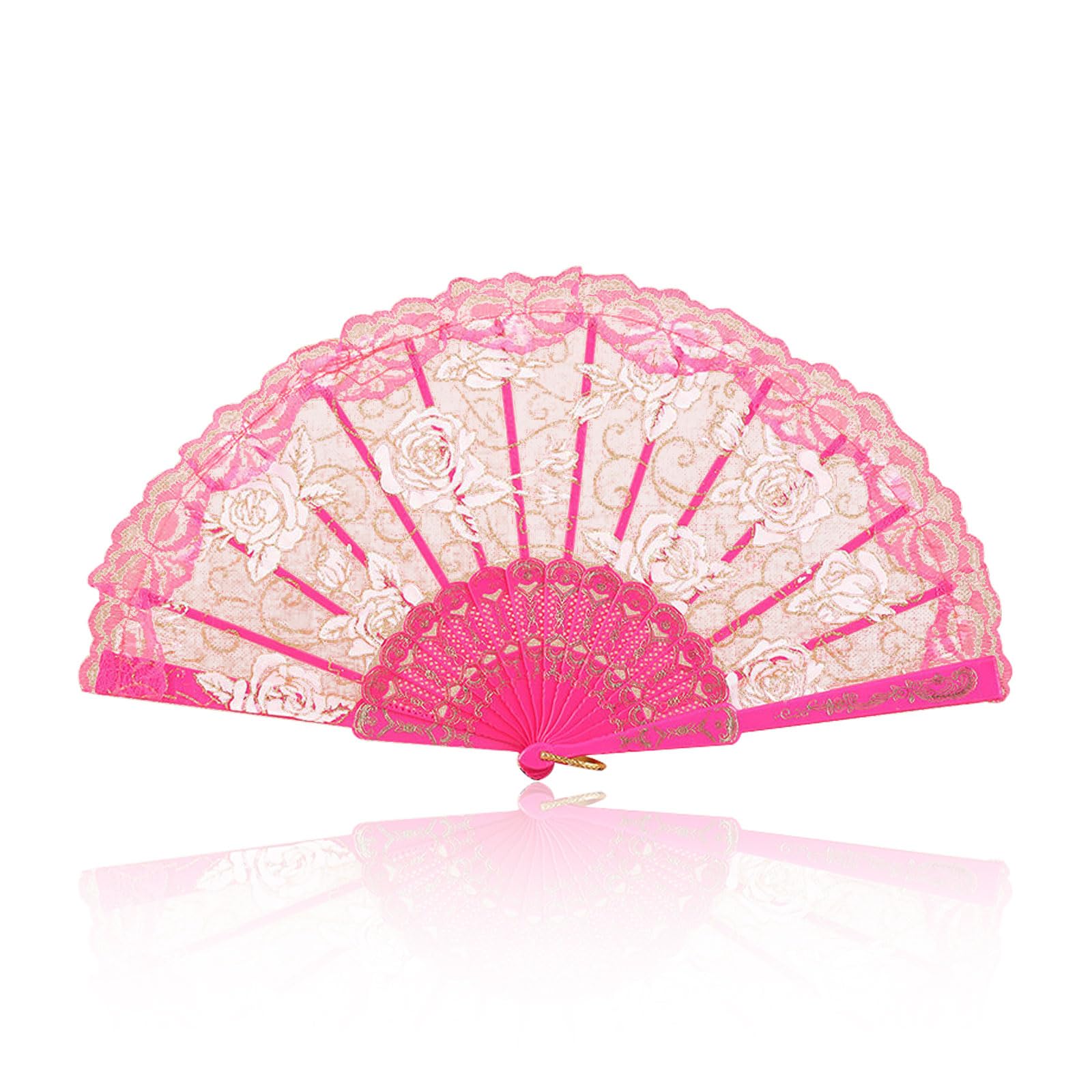NIIIYTYB Pink Hand Fan Folding Chinese Lace Vintage Victorian Fan Foldable Hot Tea Party Flower Handheld Fans for Ladies Women Dancing Ball Parties Elegant Lady Fan for Special Occasions