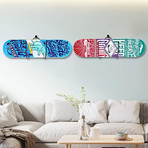 Miniatura 4 de TOPZEA Paquete de 4 soportes de pared para patineta, ganchos de pared de metal para tablas de snowboard, ganchos de soporte para guitarra, estilo W,