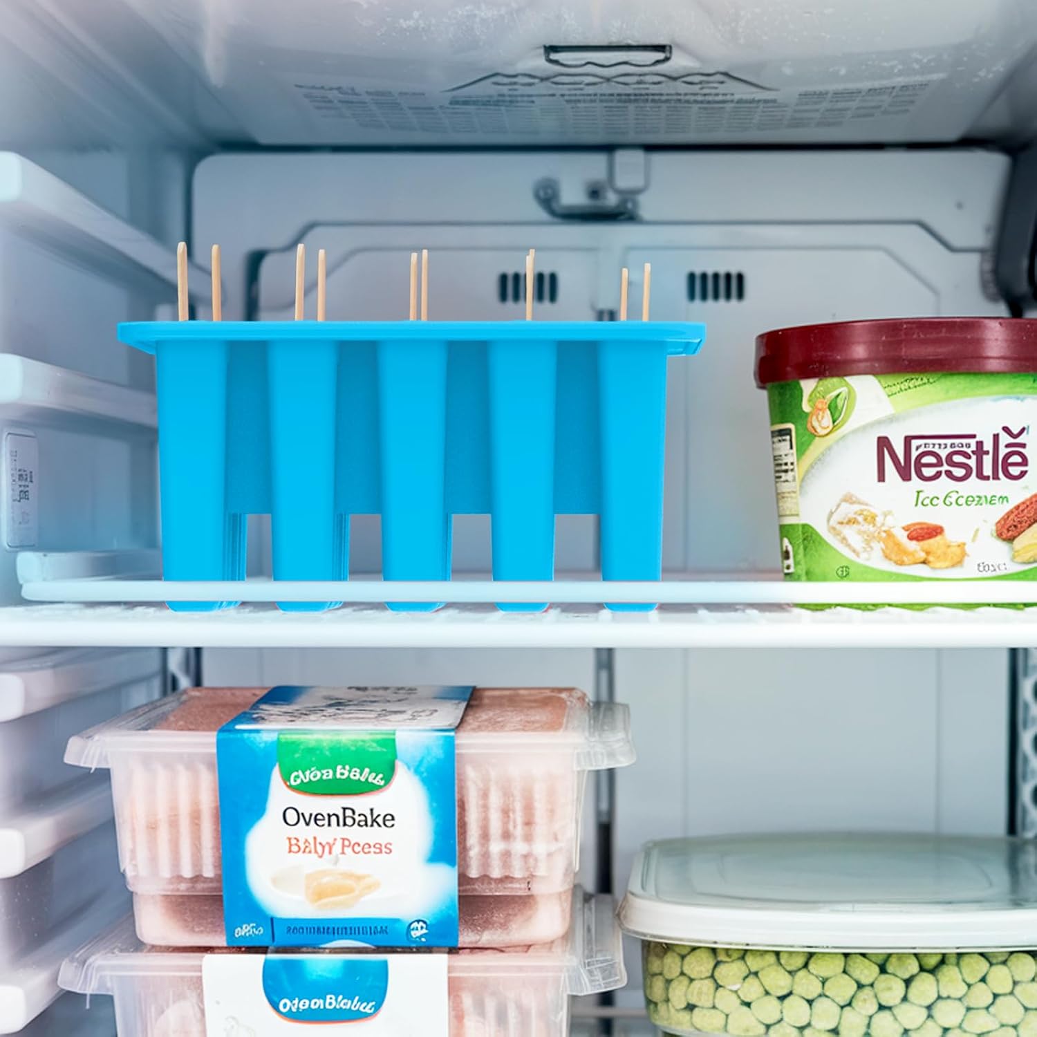 Miaowoof Homemade Popsicle Molds, 10-Cav Non-BPA Silicone Ice Pop Maker, with 50 Sticks, 50 Bags, 10 Reusable Sticks, Funnel, Brush and Ice Pop Recipe (Blue)