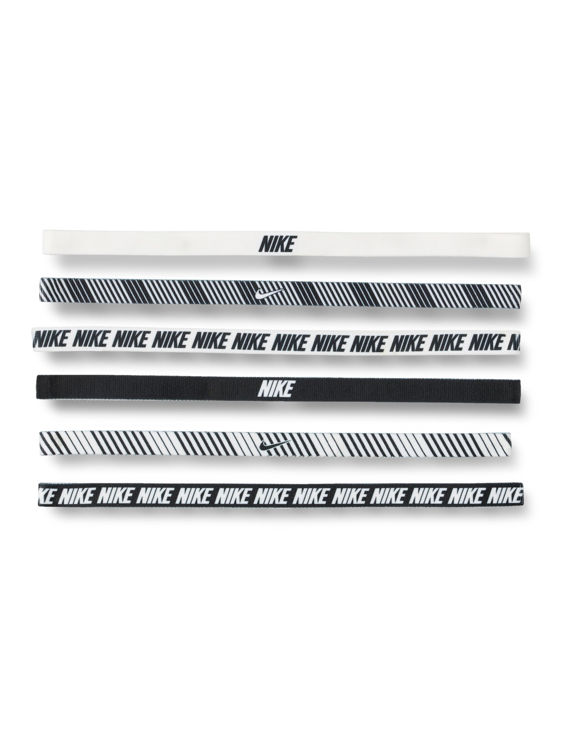 Nike Men's Flex Classic Headbands Printed 6 Pack Headbands Running Fitness Training Sports Hairband Set Elastic, White/Black/White, One Size