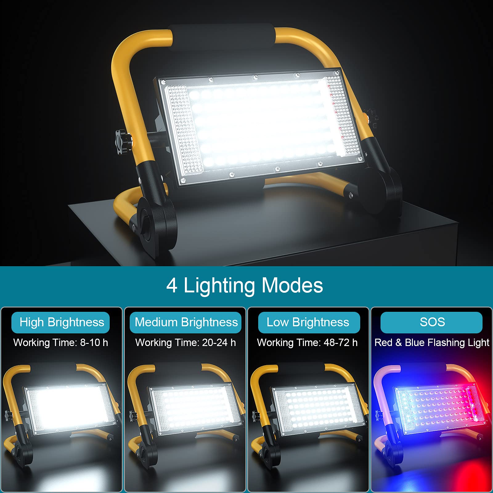 ERAY Faro LED Ricaricabile, Faretto LED da Cantiere Portatile 8000LM/13500mAh/4 Modalità/Telecomando/72 LEDs/Pannello Solare, Faro LED Batteria Ideale per Campeggio, Riparazione, Pesca